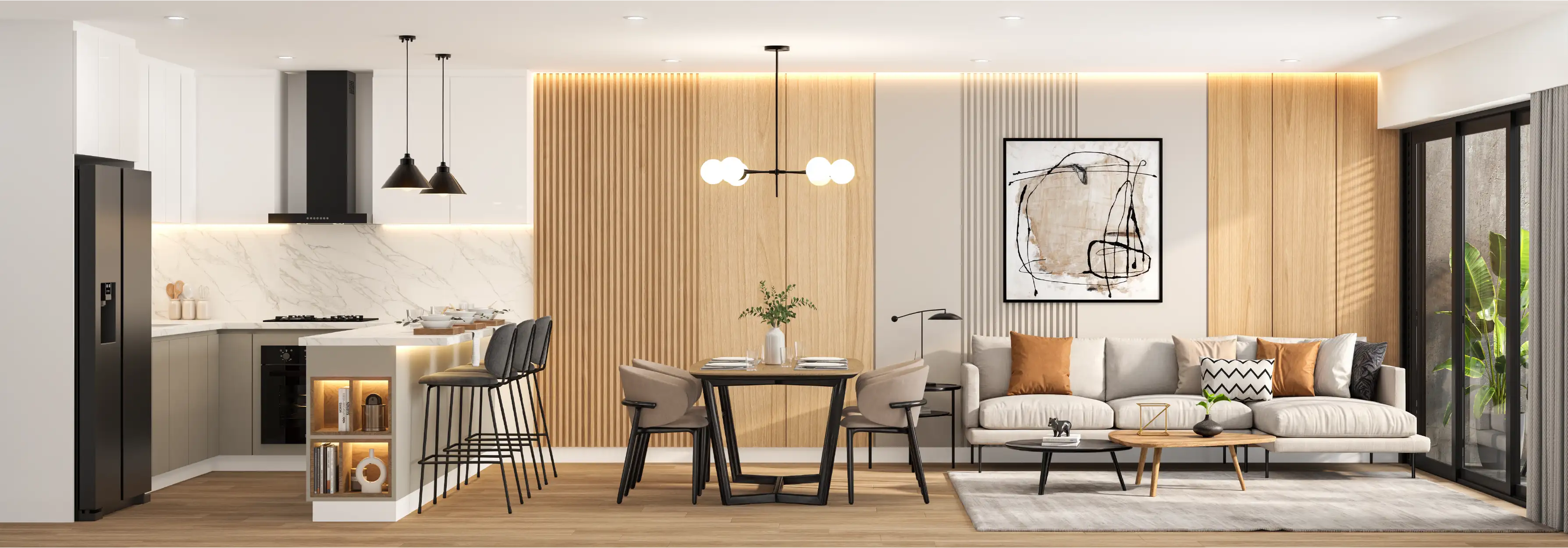 Cocina, Comedor y Sala